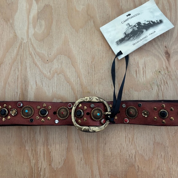 Campomaggi Accessories - Campomaggi Studded Leather Belt in Borgogna